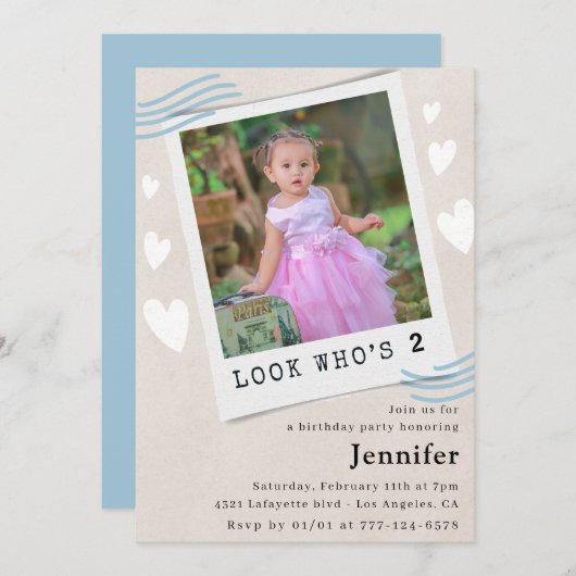 Schauen Sie, wer die Einladungen zum 2. Geburtstag (Vorne/Hinten)