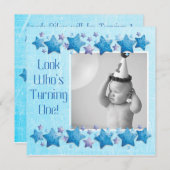 Schauen Sie, wer die Wende 1 macht, erste Geburtst Einladung (Vorne/Hinten)