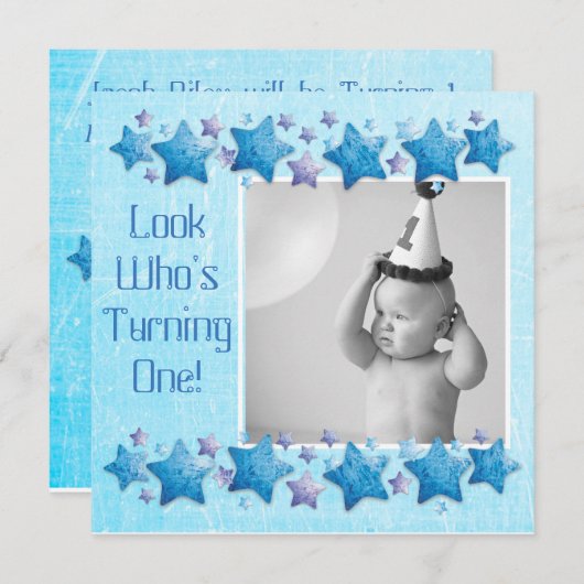 Schauen Sie, wer die Wende 1 macht, erste Geburtst Einladung (Vorne/Hinten)