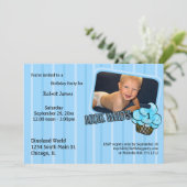 Schauen Sie, wer einen Aquamarin gestreiften Gebur Einladung (Stehend Vorderseite)