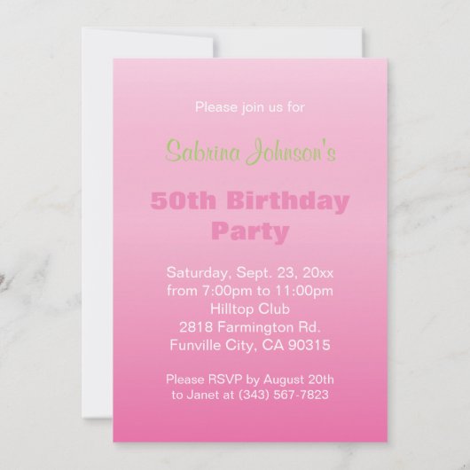 Schauen Sie, wer ist 50 in Hübschem Rosa - 50. Geb Einladung (Rückseite)