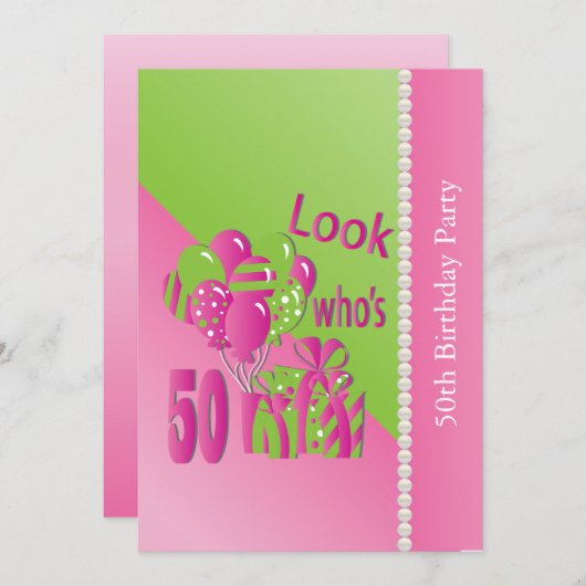 Schauen Sie, wer ist 50 in Hübschem Rosa - 50. Geb Einladung (Vorne/Hinten)
