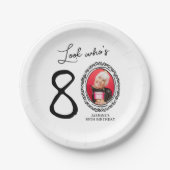 Schauen Sie, wer ist achtzig Foto 80. Geburtstag Pappteller (Vorderseite)