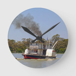 Schaufelraddampfer auf dem River Murray unterwegs Runde Wanduhr