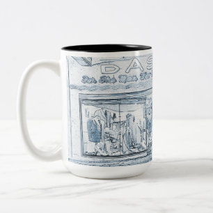 Schaufenster für Männer in den 40er Jahren Art Blu Zweifarbige Tasse