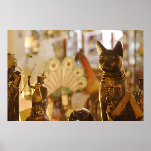 Schaufenster mit Katzenskulptur Poster (Vorne)