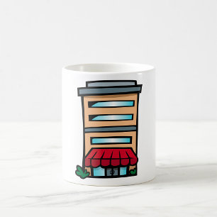 Schaufenster und Bürogebäude Kaffeetasse