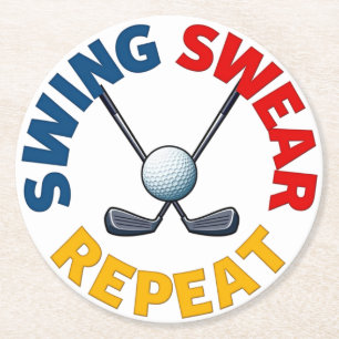 Schaukel, Swear, Wiederholung: Funny Golf Design Runder Pappuntersetzer