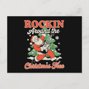 Schaukeln um den Weihnachtsbaum Santa Rock Musik Feiertagspostkarte