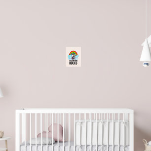 Schaukelndes Einhorn mit Gitarre und Regenbogen Poster