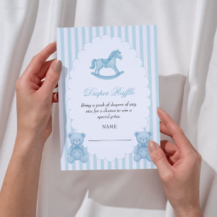 Schaukelpferd Blau Baby Shower Windel-Raffle Begleitkarte