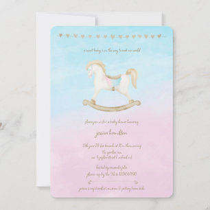 Schaukelpferd Blau Pink Geschlechtsneutral Baby Sh Einladung