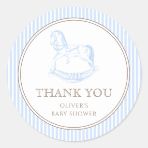 Schaukelpferd Blau Toile De Jouy Baby Shower Runder Aufkleber