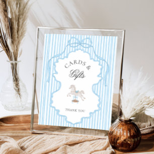 Schaukelpferd Blaue Babyparty-Karten und Geschenke Poster