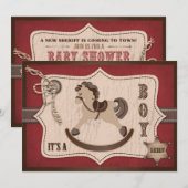 Schaukelpferd-Cowboy-Babyparty-Scheunen-Rot Einladung (Vorne/Hinten)