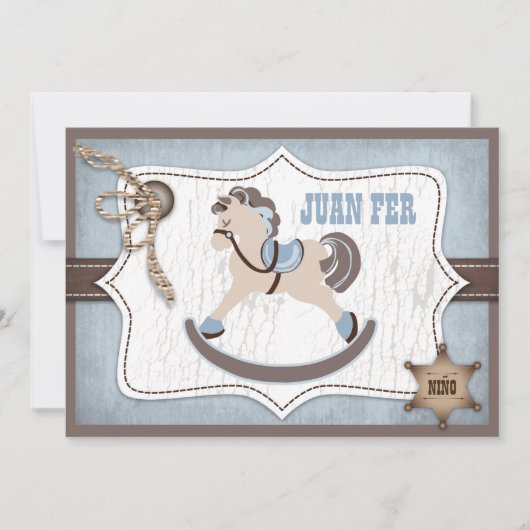 Schaukelpferd-Cowboy danken Ihnen blau Dankeskarte (Vorderseite)