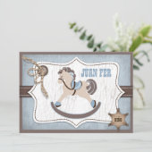 Schaukelpferd-Cowboy danken Ihnen blau Dankeskarte (Stehend Vorderseite)