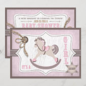 Schaukelpferd-Cowgirl-Babyparty-Rosa Einladung (Vorne/Hinten)