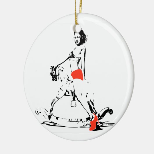 SCHAUKELPFERD-MÄDCHEN! KERAMIKORNAMENT (Links)