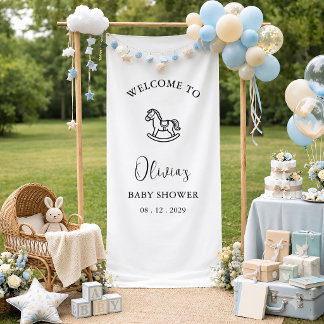 Schaukelpferd Minimalistische Schrift Baby Shower Banner