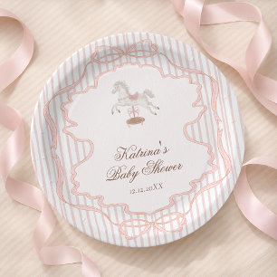Schaukelpferd Rosa Mädchen Baby-Party Pappteller