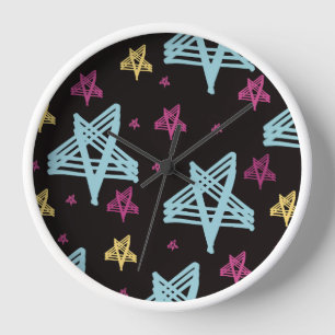 Schaukelsterne Pink Blau Schwarz Uhr