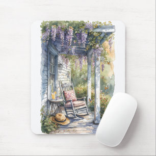 Schaukelstuhl-Szene auf der Veranda mit Wisteria Mousepad