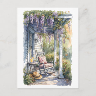 Schaukelstuhl-Szene auf der Veranda mit Wisteria Postkarte