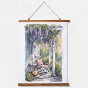 Schaukelstuhl-Szene auf der Wisteria-Veranda Wandteppich Mit Holzrahmen