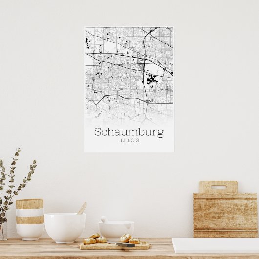 Schaumburg Karte - Illinois - City Map Poster (Küche)