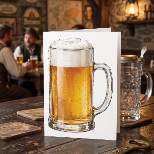 Schäumender kalter Bierkrug Trinker Karte