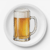 Schäumender kalter Bierkrug Trinker Pappteller (Vorderseite)