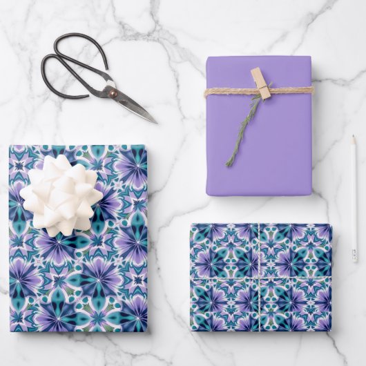 Schaumgrün, violett, Jade & Weiß-Muster Geschenkpapier Set (Vorderseite)