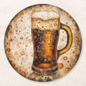 Schaumiger Bierkrug Runder Pappuntersetzer (Vorderseite)