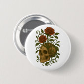 Schaurig schöne Schädel und Rosen Halloween-Kunst Button (Vorne & Hinten)