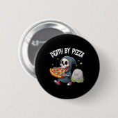 Schauriger Sensenmann isst Pizza-Tod durch Pizza V Button (Vorne & Hinten)