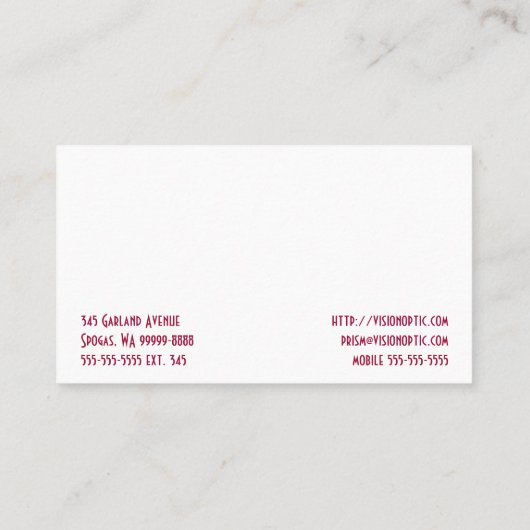 Schauspieleeyewear-optische Vision Visitenkarte (Rückseite)