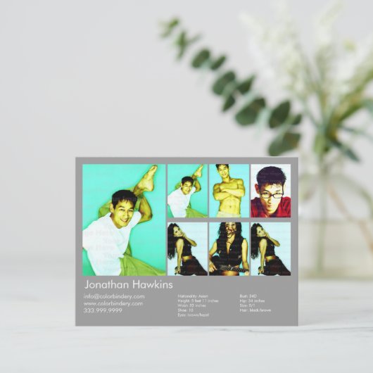 Schauspieler & Model Light Gray Headshot Comp Postkarte (Stehend Vorderseite)