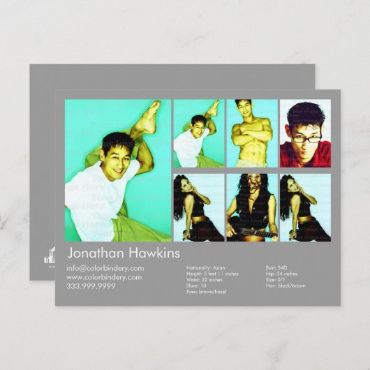 Schauspieler & Model Light Gray Headshot Comp Postkarte (Vorne/Hinten)