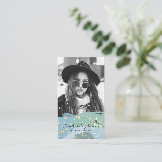 Schauspieler Model Singer Turquoise Foto Business  Visitenkarte (Stehend Vorderseite)