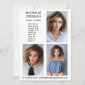 Schauspieler Modell 3 Foto Zurück Comp Zed Card 5. Einladung (Rückseite)