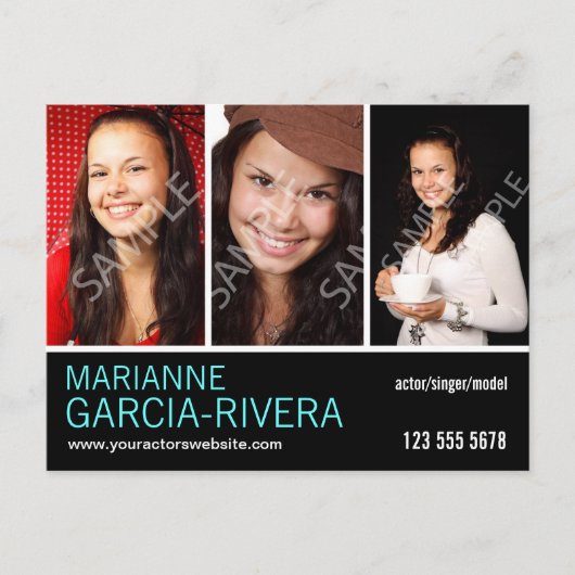 Schauspieler-Triple-Headshot-Stationen Postkarte (Vorderseite)