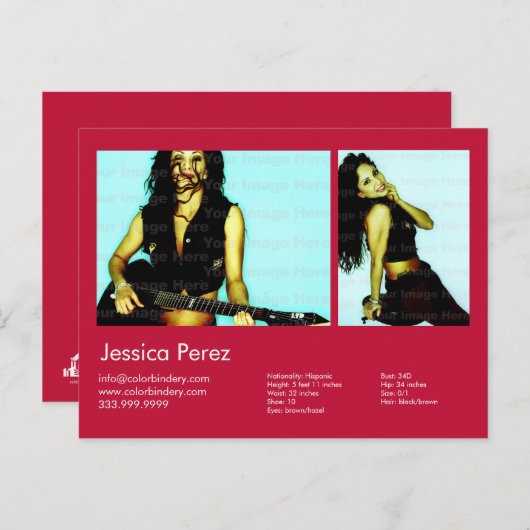 Schauspieler und Modell 2 Shot Red Headshot Comp Postkarte (Vorne/Hinten)