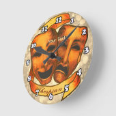 Schauspielermasken Runde Wanduhr (Winkel)