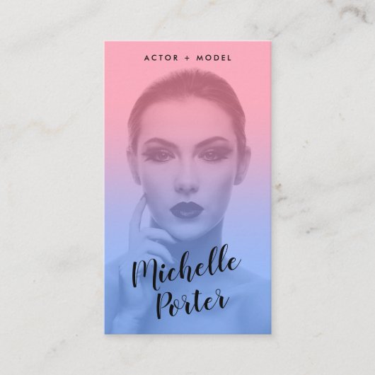Schauspielmodelle Headshot Foto Blau rosa Farbverl Visitenkarte (Vorderseite)
