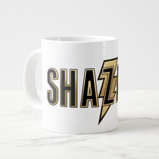 SCHAZAM! | Gold-Logo Jumbo-Tasse (Vorderseite Links)