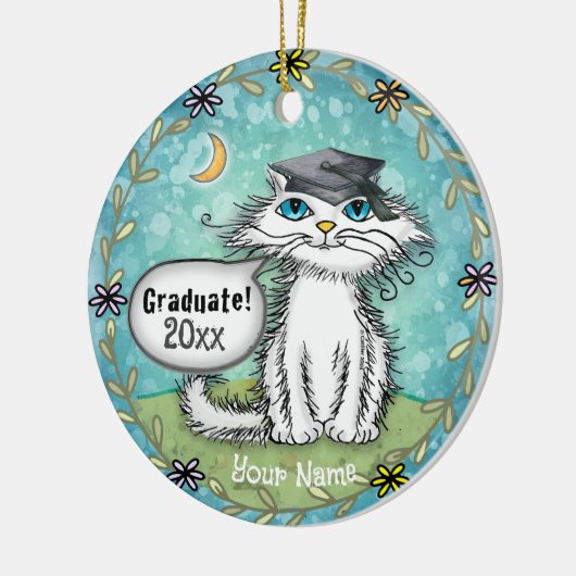 Schcraggles Cat Abschluss Keramik Ornament (Links)