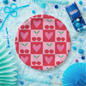Scheckige Kirschen mit rosa Herzen Muster Pappteller (Party)