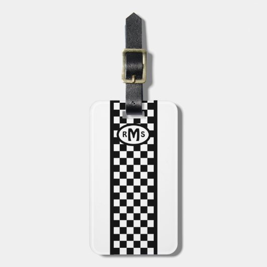 Scheckschwarze Monogramm Gepäckanhänger (Vorderseite vertikal)