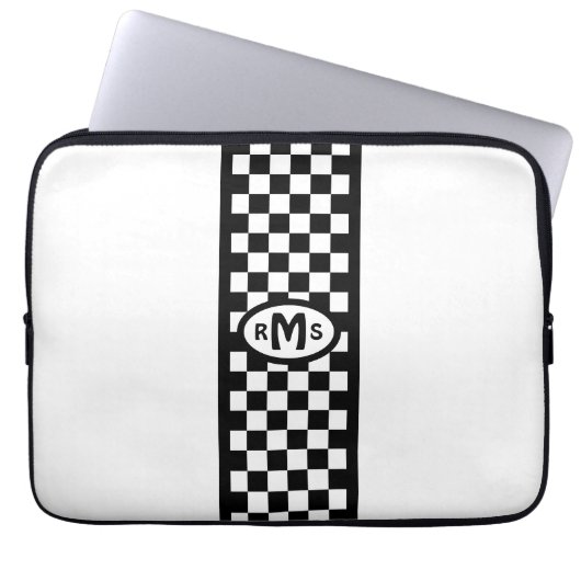 Scheckschwarze Monogramm Laptopschutzhülle (Vorderseite)